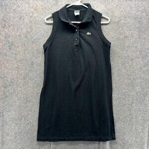 Lacoste Shirt Dress Womens 42 Black Sleeveless Polo Knit Tennis Casual Mini